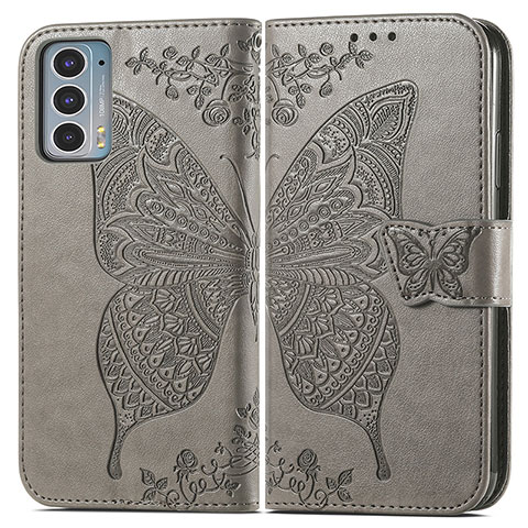 Funda de Cuero Cartera con Soporte Mariposa Carcasa para Motorola Moto Edge 20 5G Gris