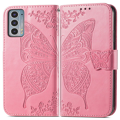 Funda de Cuero Cartera con Soporte Mariposa Carcasa para Motorola Moto Edge 20 5G Rosa Roja