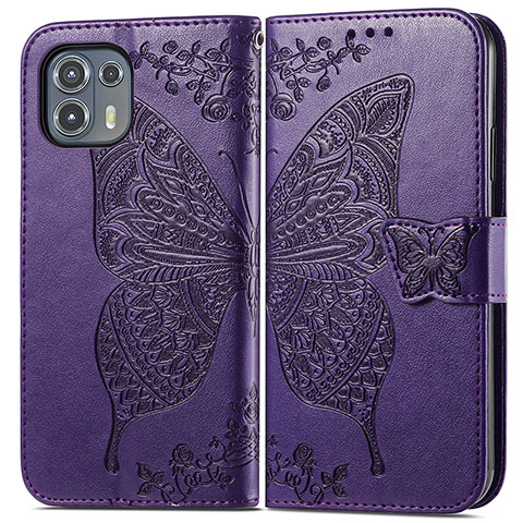 Funda de Cuero Cartera con Soporte Mariposa Carcasa para Motorola Moto Edge 20 Lite 5G Morado