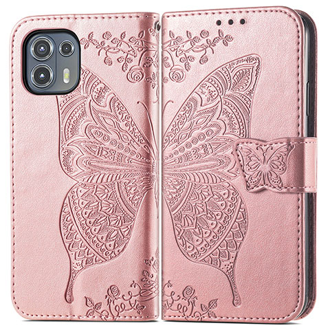 Funda de Cuero Cartera con Soporte Mariposa Carcasa para Motorola Moto Edge 20 Lite 5G Rosa