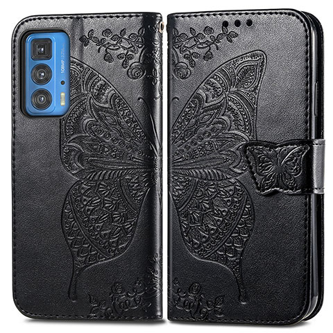 Funda de Cuero Cartera con Soporte Mariposa Carcasa para Motorola Moto Edge 20 Pro 5G Negro