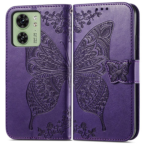 Funda de Cuero Cartera con Soporte Mariposa Carcasa para Motorola Moto Edge (2023) 5G Morado