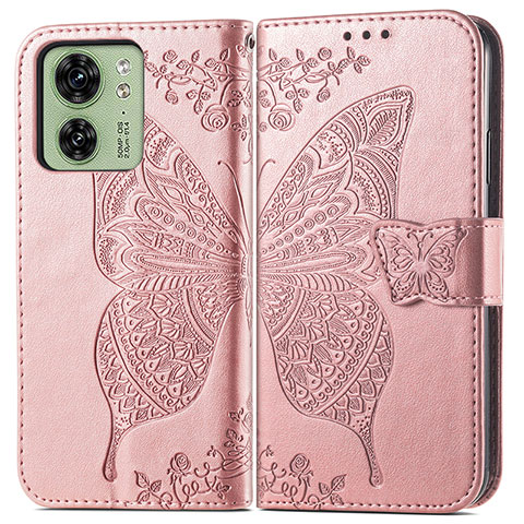 Funda de Cuero Cartera con Soporte Mariposa Carcasa para Motorola Moto Edge (2023) 5G Oro Rosa