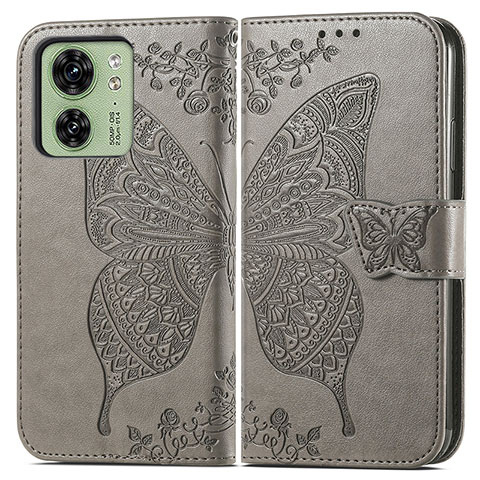 Funda de Cuero Cartera con Soporte Mariposa Carcasa para Motorola Moto Edge 40 5G Gris