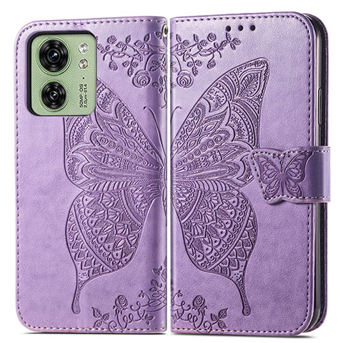 Funda de Cuero Cartera con Soporte Mariposa Carcasa para Motorola Moto Edge 40 5G Purpura Claro