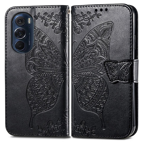 Funda de Cuero Cartera con Soporte Mariposa Carcasa para Motorola Moto Edge Plus (2022) 5G Negro