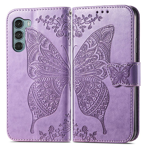 Funda de Cuero Cartera con Soporte Mariposa Carcasa para Motorola Moto Edge S30 5G Purpura Claro