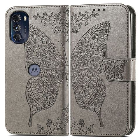 Funda de Cuero Cartera con Soporte Mariposa Carcasa para Motorola Moto G 5G (2022) Gris