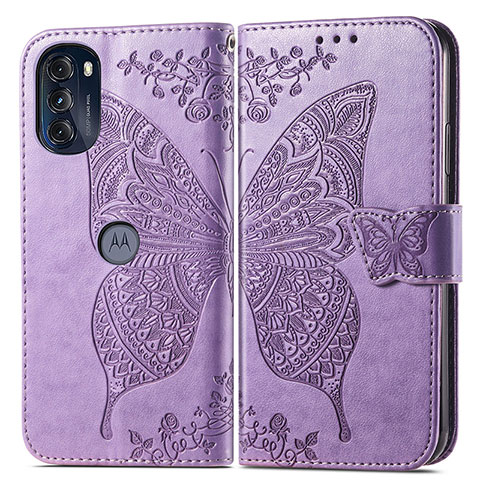 Funda de Cuero Cartera con Soporte Mariposa Carcasa para Motorola Moto G 5G (2022) Purpura Claro