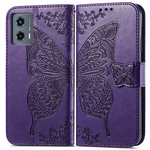 Funda de Cuero Cartera con Soporte Mariposa Carcasa para Motorola Moto G 5G (2023) Morado