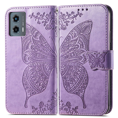 Funda de Cuero Cartera con Soporte Mariposa Carcasa para Motorola Moto G 5G (2023) Purpura Claro