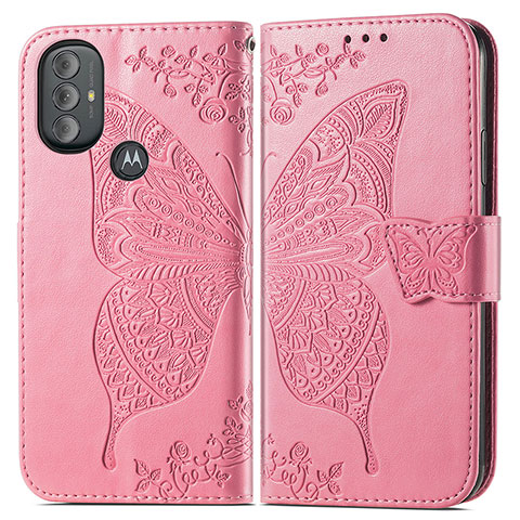 Funda de Cuero Cartera con Soporte Mariposa Carcasa para Motorola Moto G Play (2023) Rosa Roja