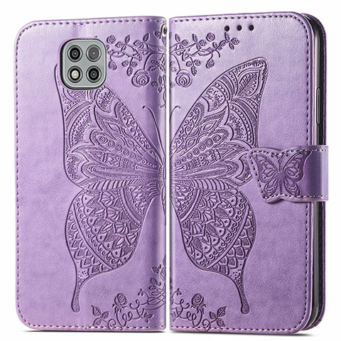 Funda de Cuero Cartera con Soporte Mariposa Carcasa para Motorola Moto G Power (2021) Purpura Claro