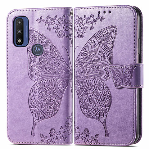 Funda de Cuero Cartera con Soporte Mariposa Carcasa para Motorola Moto G Pure Purpura Claro