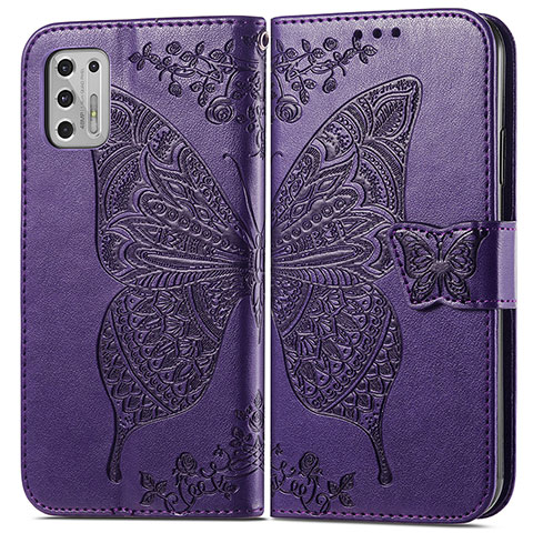 Funda de Cuero Cartera con Soporte Mariposa Carcasa para Motorola Moto G Stylus (2021) Morado