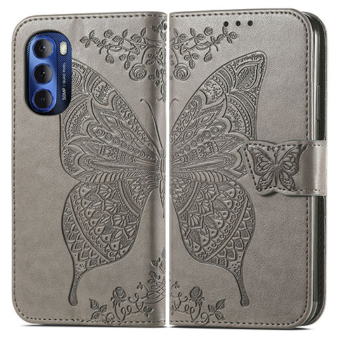 Funda de Cuero Cartera con Soporte Mariposa Carcasa para Motorola Moto G Stylus (2022) 4G Gris