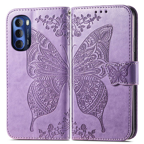 Funda de Cuero Cartera con Soporte Mariposa Carcasa para Motorola Moto G Stylus (2022) 4G Purpura Claro