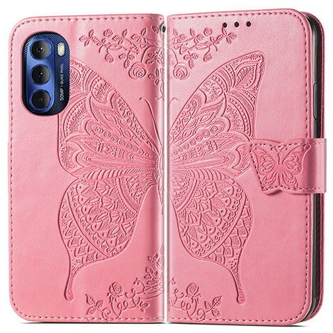 Funda de Cuero Cartera con Soporte Mariposa Carcasa para Motorola Moto G Stylus (2022) 4G Rosa Roja