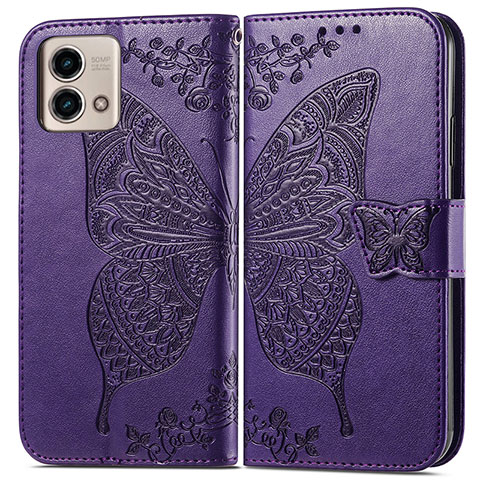 Funda de Cuero Cartera con Soporte Mariposa Carcasa para Motorola Moto G Stylus (2023) 4G Morado