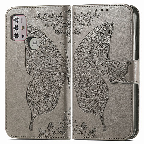 Funda de Cuero Cartera con Soporte Mariposa Carcasa para Motorola Moto G10 Gris