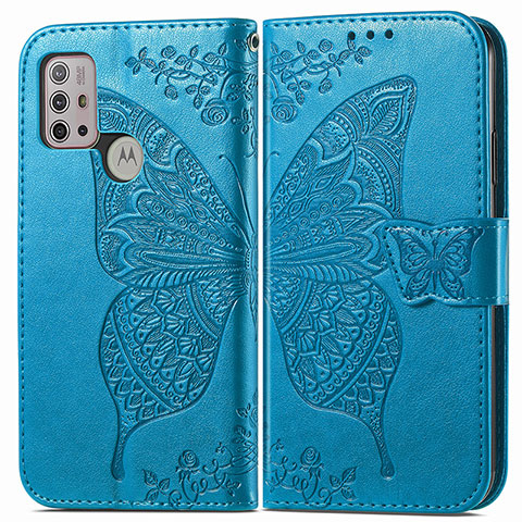 Funda de Cuero Cartera con Soporte Mariposa Carcasa para Motorola Moto G10 Power Azul