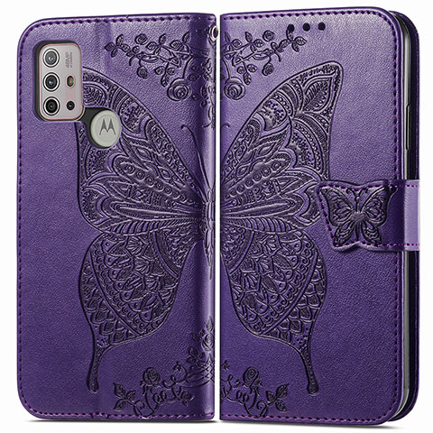 Funda de Cuero Cartera con Soporte Mariposa Carcasa para Motorola Moto G10 Power Morado