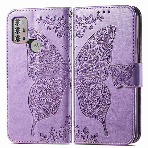 Funda de Cuero Cartera con Soporte Mariposa Carcasa para Motorola Moto G10 Power Purpura Claro