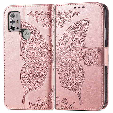 Funda de Cuero Cartera con Soporte Mariposa Carcasa para Motorola Moto G10 Power Rosa