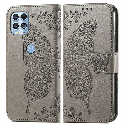 Funda de Cuero Cartera con Soporte Mariposa Carcasa para Motorola Moto G100 5G Gris