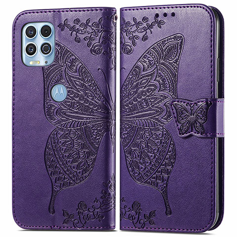 Funda de Cuero Cartera con Soporte Mariposa Carcasa para Motorola Moto G100 5G Morado