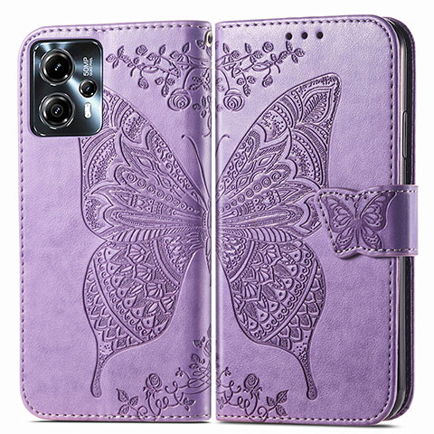 Funda de Cuero Cartera con Soporte Mariposa Carcasa para Motorola Moto G13 Purpura Claro