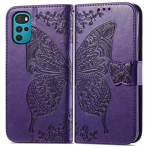 Funda de Cuero Cartera con Soporte Mariposa Carcasa para Motorola Moto G22 Morado