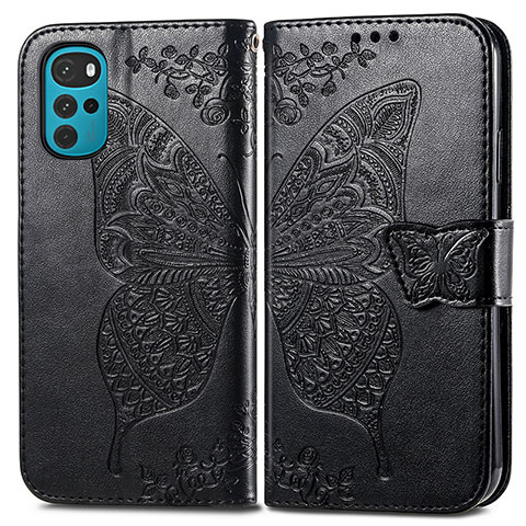 Funda de Cuero Cartera con Soporte Mariposa Carcasa para Motorola Moto G22 Negro