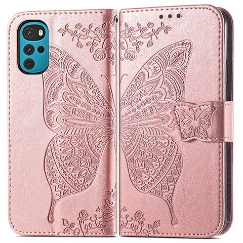 Funda de Cuero Cartera con Soporte Mariposa Carcasa para Motorola Moto G22 Rosa