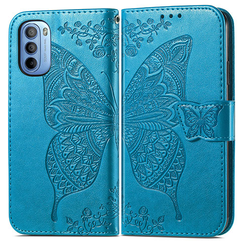 Funda de Cuero Cartera con Soporte Mariposa Carcasa para Motorola Moto G31 Azul