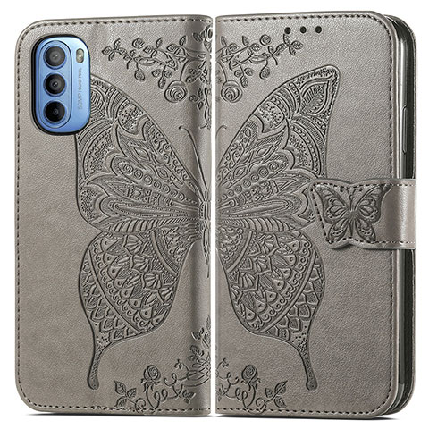 Funda de Cuero Cartera con Soporte Mariposa Carcasa para Motorola Moto G31 Gris