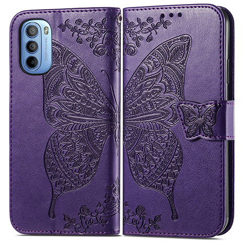 Funda de Cuero Cartera con Soporte Mariposa Carcasa para Motorola Moto G31 Morado