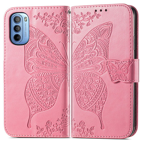 Funda de Cuero Cartera con Soporte Mariposa Carcasa para Motorola Moto G31 Rosa Roja