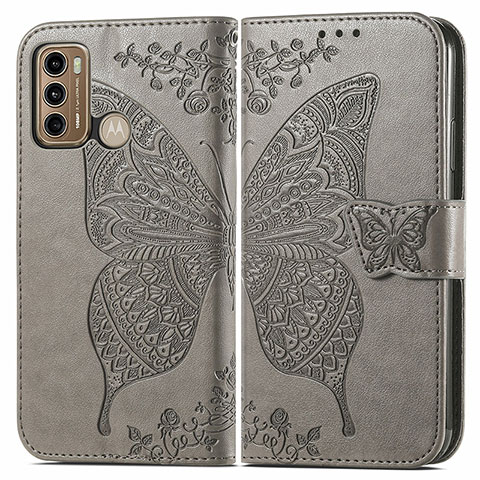 Funda de Cuero Cartera con Soporte Mariposa Carcasa para Motorola Moto G40 Fusion Gris