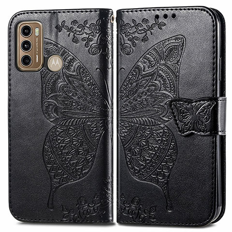 Funda de Cuero Cartera con Soporte Mariposa Carcasa para Motorola Moto G40 Fusion Negro