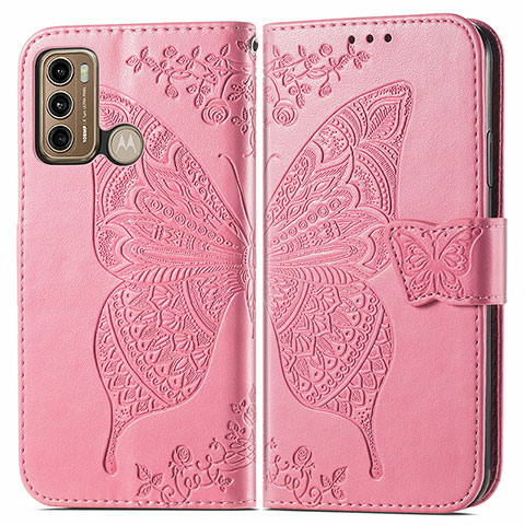 Funda de Cuero Cartera con Soporte Mariposa Carcasa para Motorola Moto G40 Fusion Rosa Roja