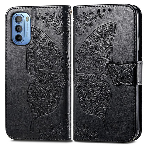 Funda de Cuero Cartera con Soporte Mariposa Carcasa para Motorola Moto G41 Negro