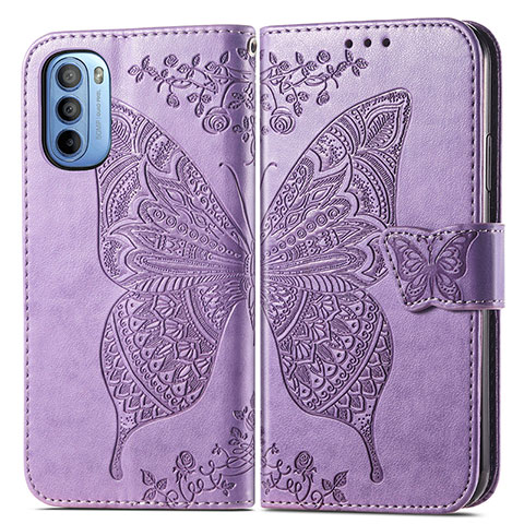 Funda de Cuero Cartera con Soporte Mariposa Carcasa para Motorola Moto G41 Purpura Claro