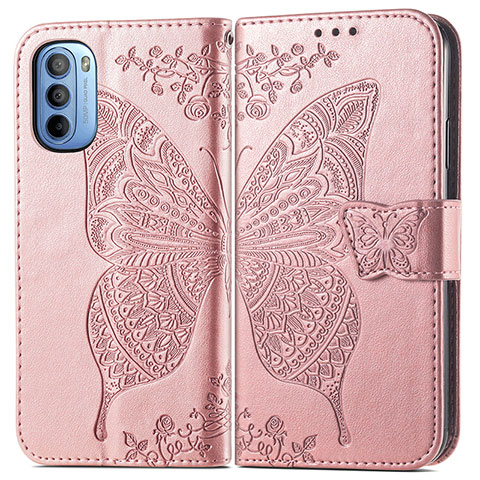 Funda de Cuero Cartera con Soporte Mariposa Carcasa para Motorola Moto G41 Rosa