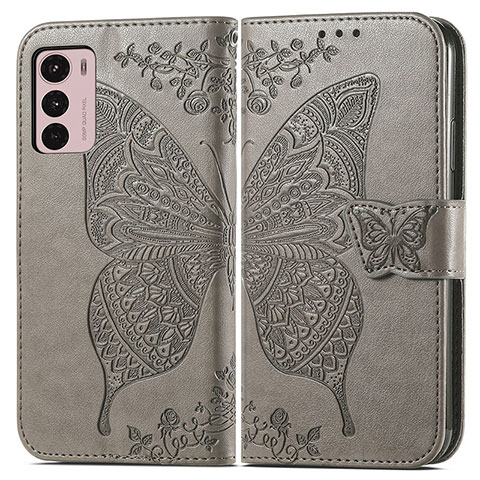 Funda de Cuero Cartera con Soporte Mariposa Carcasa para Motorola Moto G42 Gris