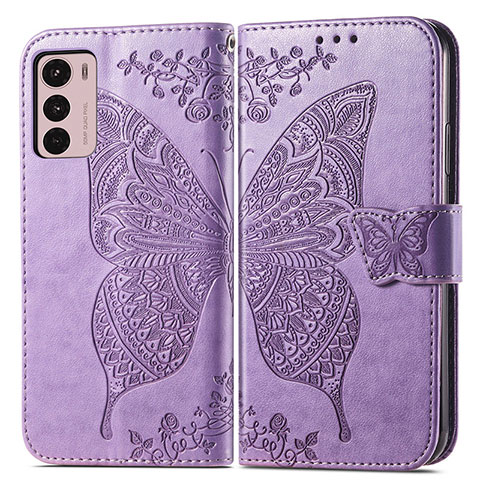 Funda de Cuero Cartera con Soporte Mariposa Carcasa para Motorola Moto G42 Purpura Claro