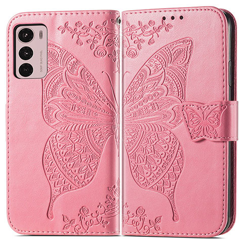 Funda de Cuero Cartera con Soporte Mariposa Carcasa para Motorola Moto G42 Rosa Roja