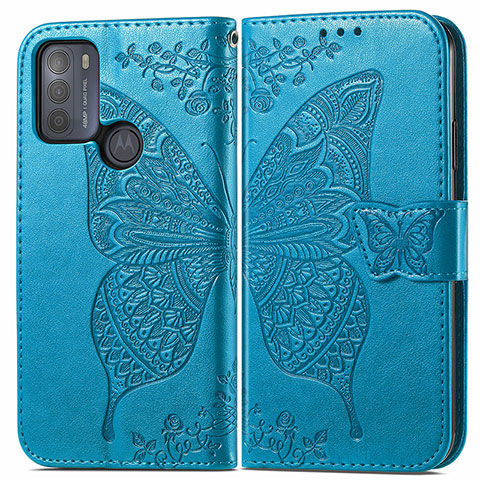 Funda de Cuero Cartera con Soporte Mariposa Carcasa para Motorola Moto G50 Azul