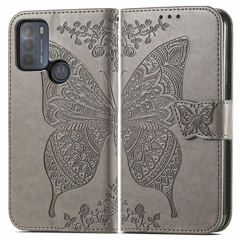 Funda de Cuero Cartera con Soporte Mariposa Carcasa para Motorola Moto G50 Gris