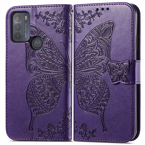 Funda de Cuero Cartera con Soporte Mariposa Carcasa para Motorola Moto G50 Morado